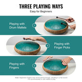 Steel Tongue Drum, 14 in & 15 Notes, Rain Drum for Outside Garden, D Major Key, Tank Drum with 2 Mallets & Carry Bag, Hand Pan Drum Percussion Instrument for Musical Education Yoga, Green